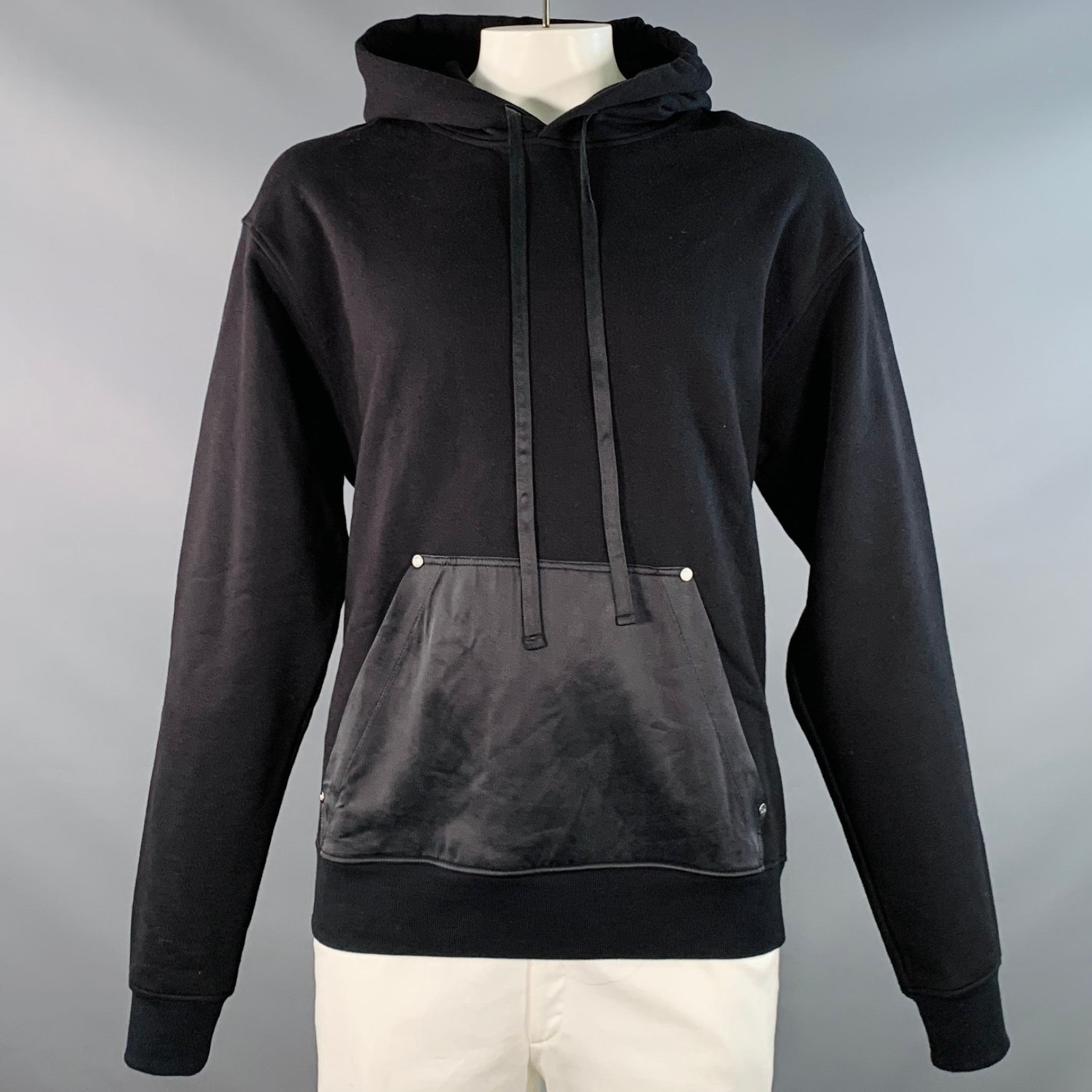 Nahmias Size L Black Cotton Silk Hooded Sweatshirt